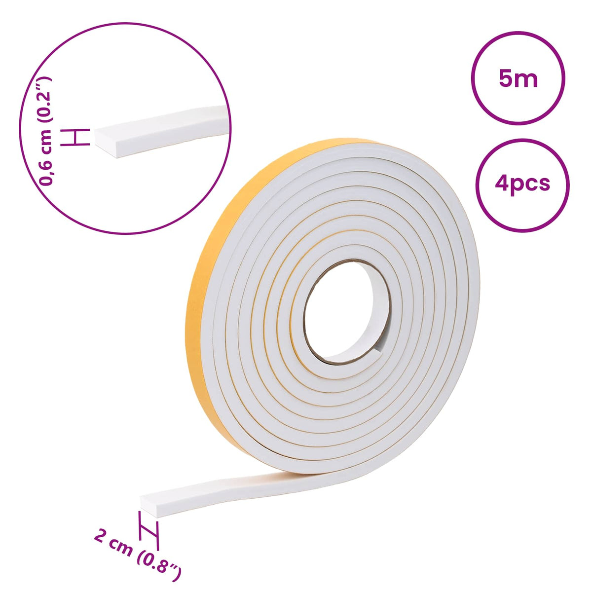 Selvklæbende skum tape 4 stk. Hvid 20mm x 5m CR Skum