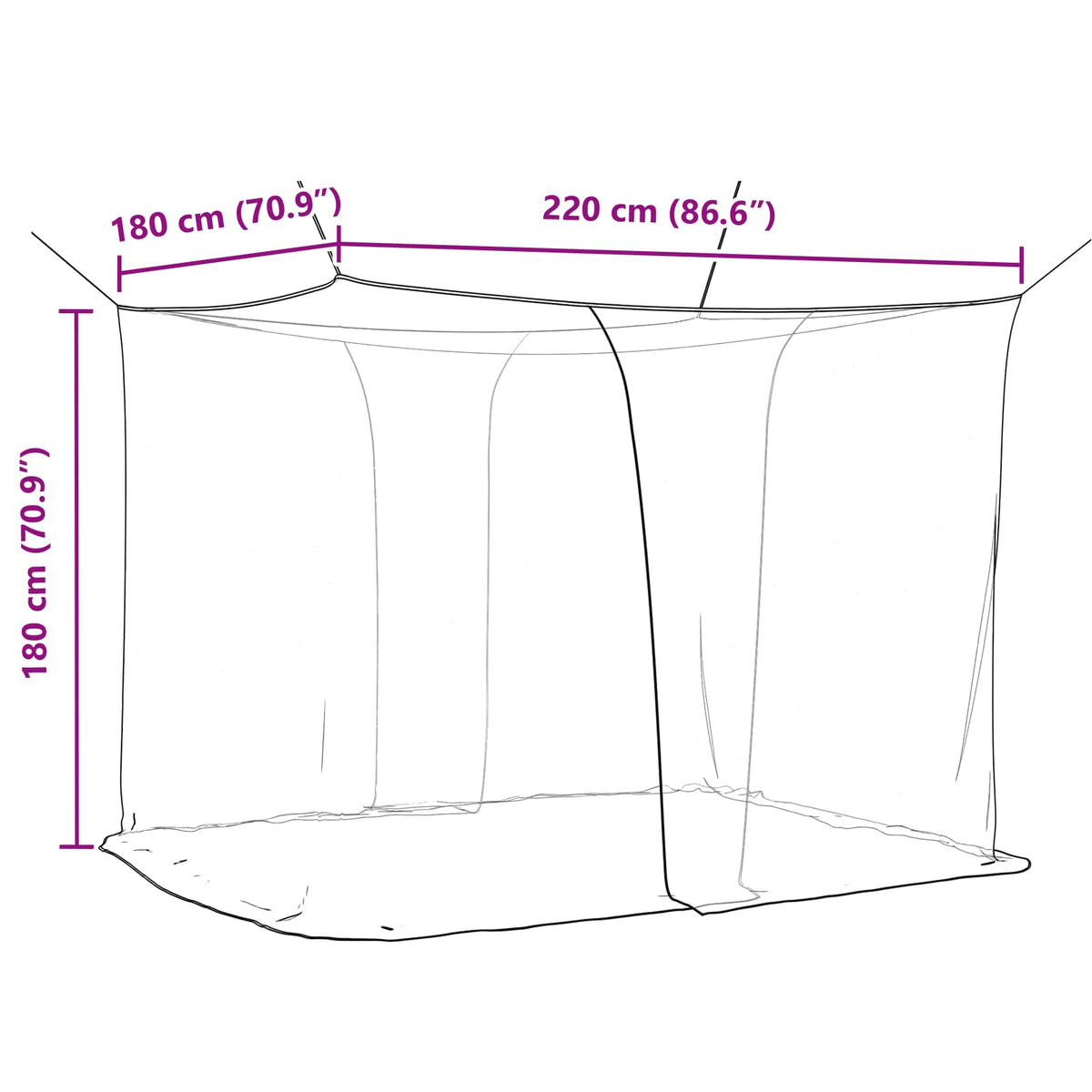 Myggenet til seng 3 stk. 156 mesh Hvid 220 x 180 x 180 cm