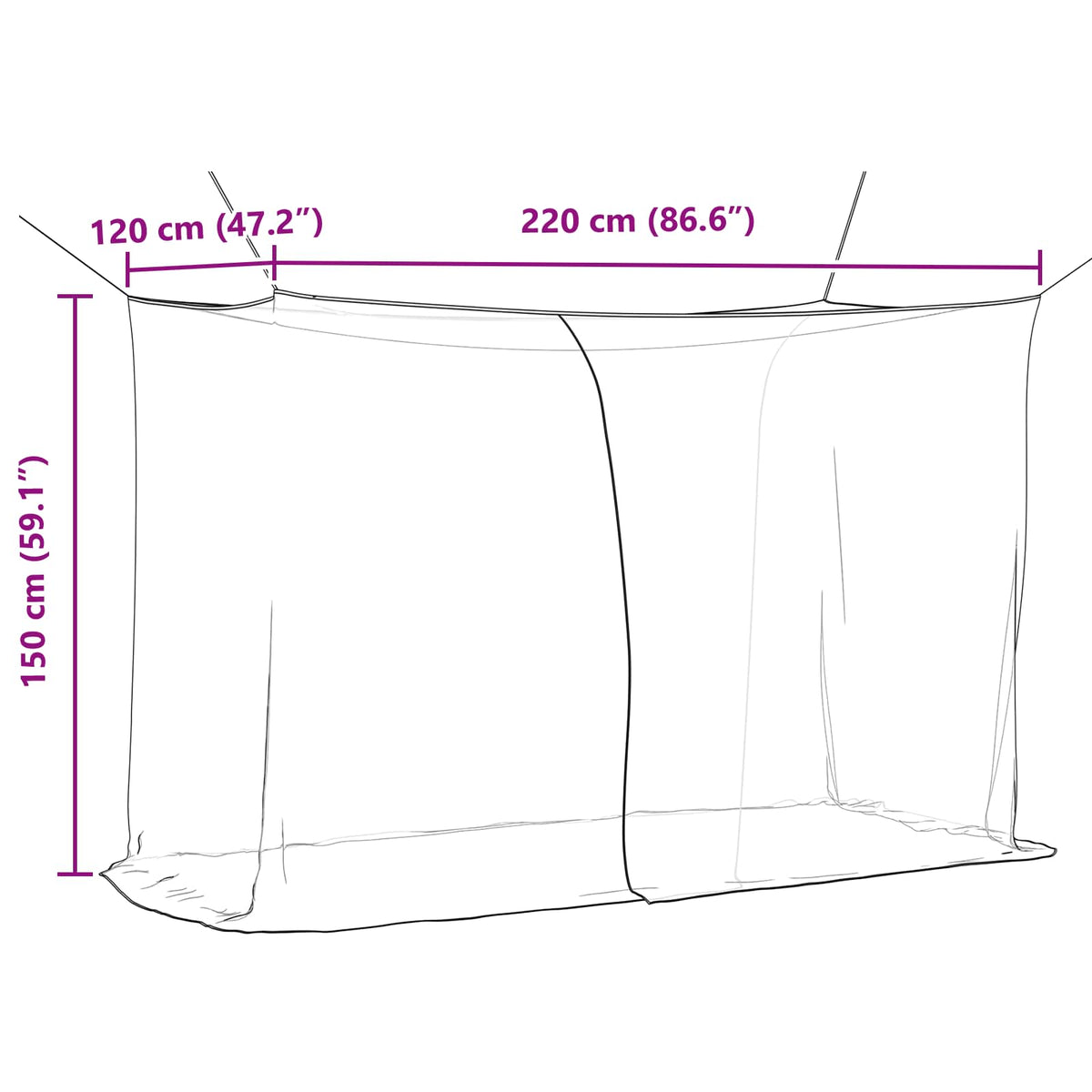 Myggenet til seng 156 mesh Sort 220 x 120 x 150 cm Polyester