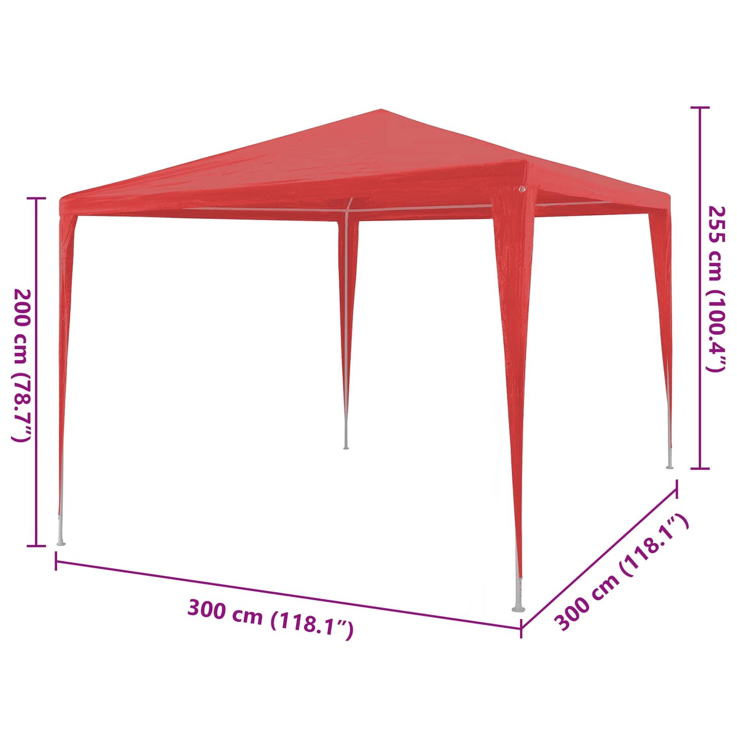 Party Tent Rød 300 x 300 x 255 cm PE og stål