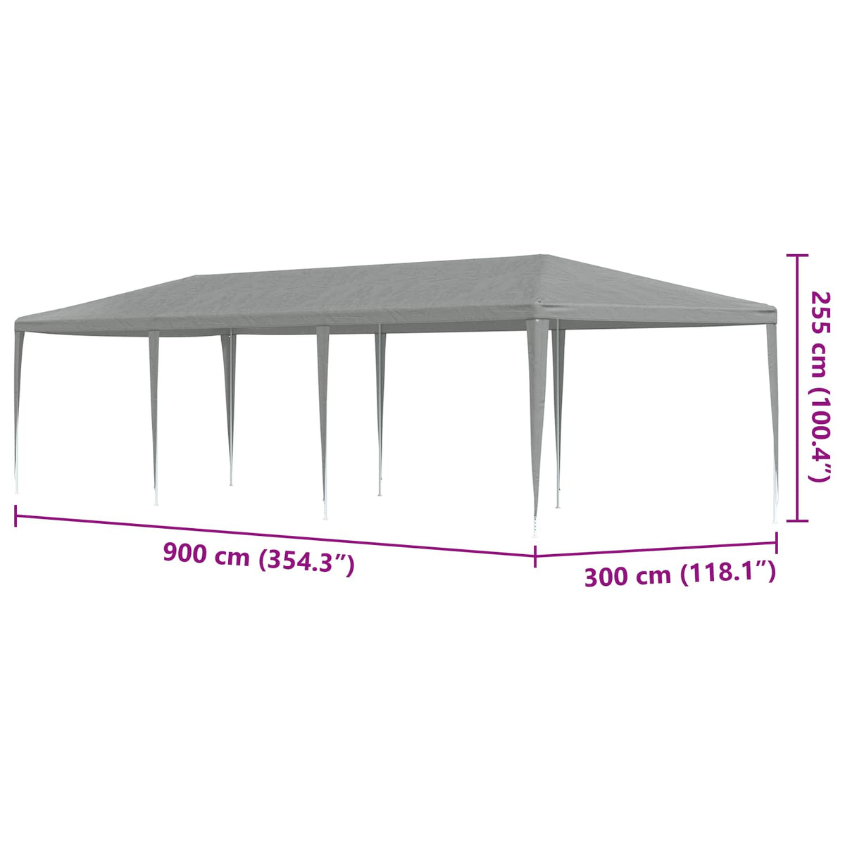 Party Tent Lysegrå 900 x 300 x 255 cm PE og stål