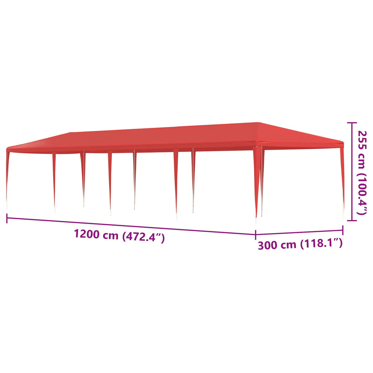 Party Tent Rød 1200 x 300 x 255 cm PE og stål