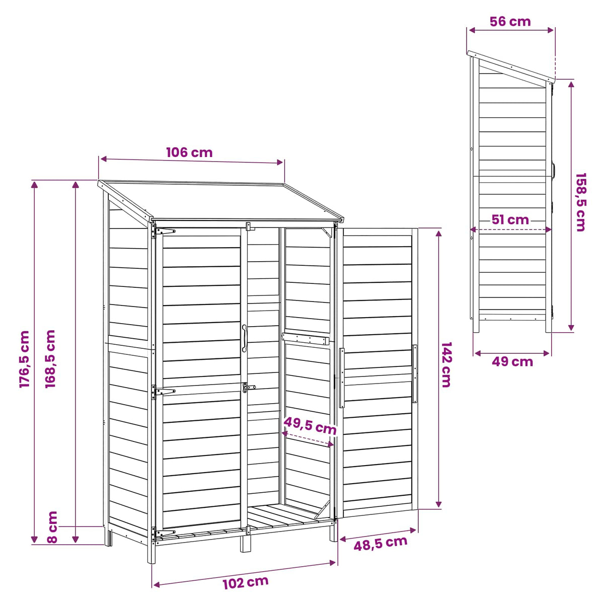 Have Skur Naturfarvet 106,5 x 56 x 176 cm Massivt Fyrretræ