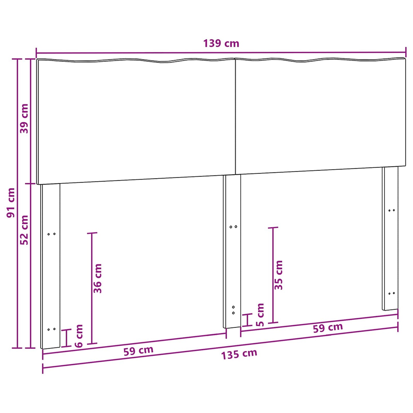 Sengegavl med naturkant ROSTOCK Naturfarvet 135 cm