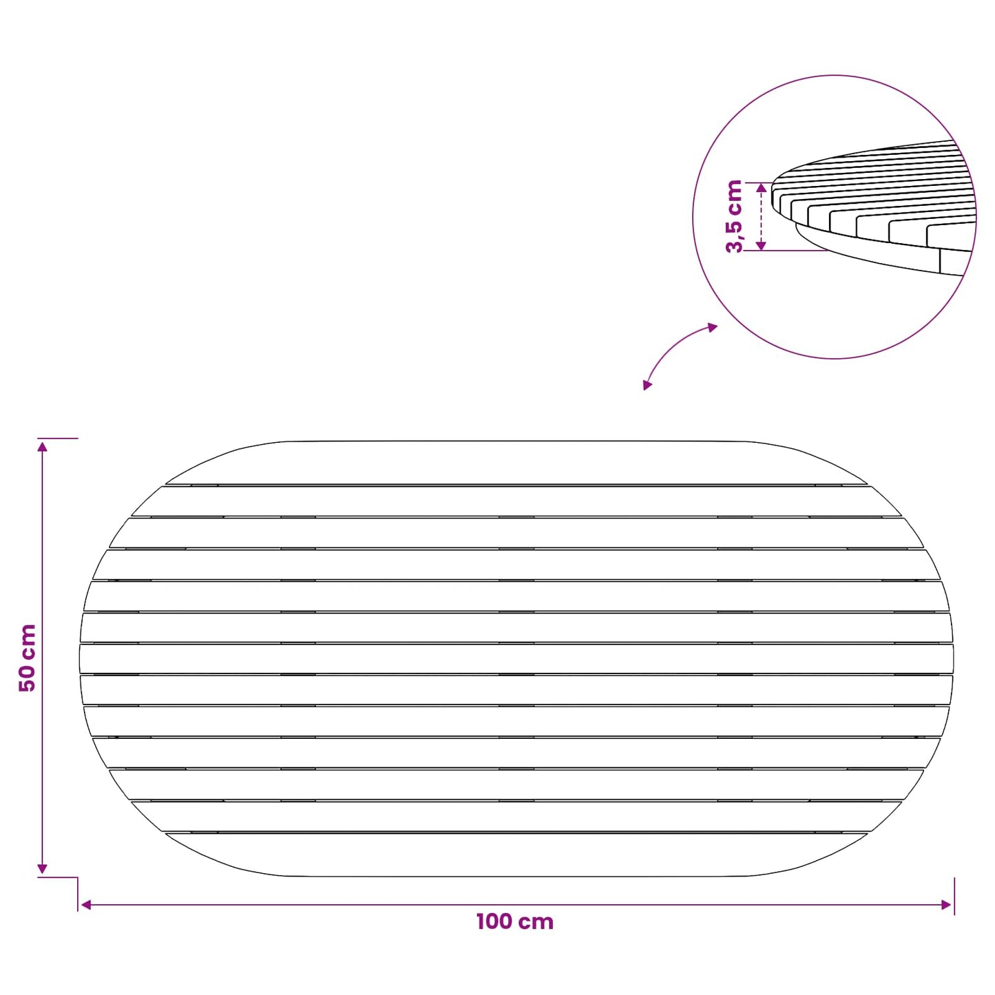 Bordplade 100 x 50 x 3,5 cm Oval Massiv Teaktræ Naturfarvet