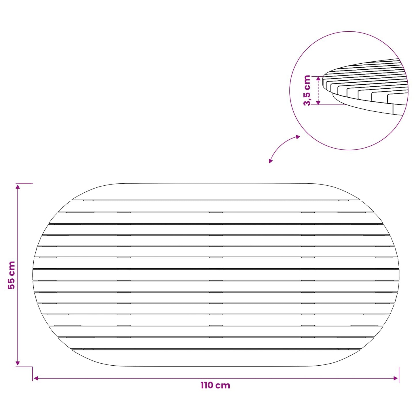 Bordplade 110 x 55 x 3,5 cm Oval Massiv Teaktræ Naturfarvet