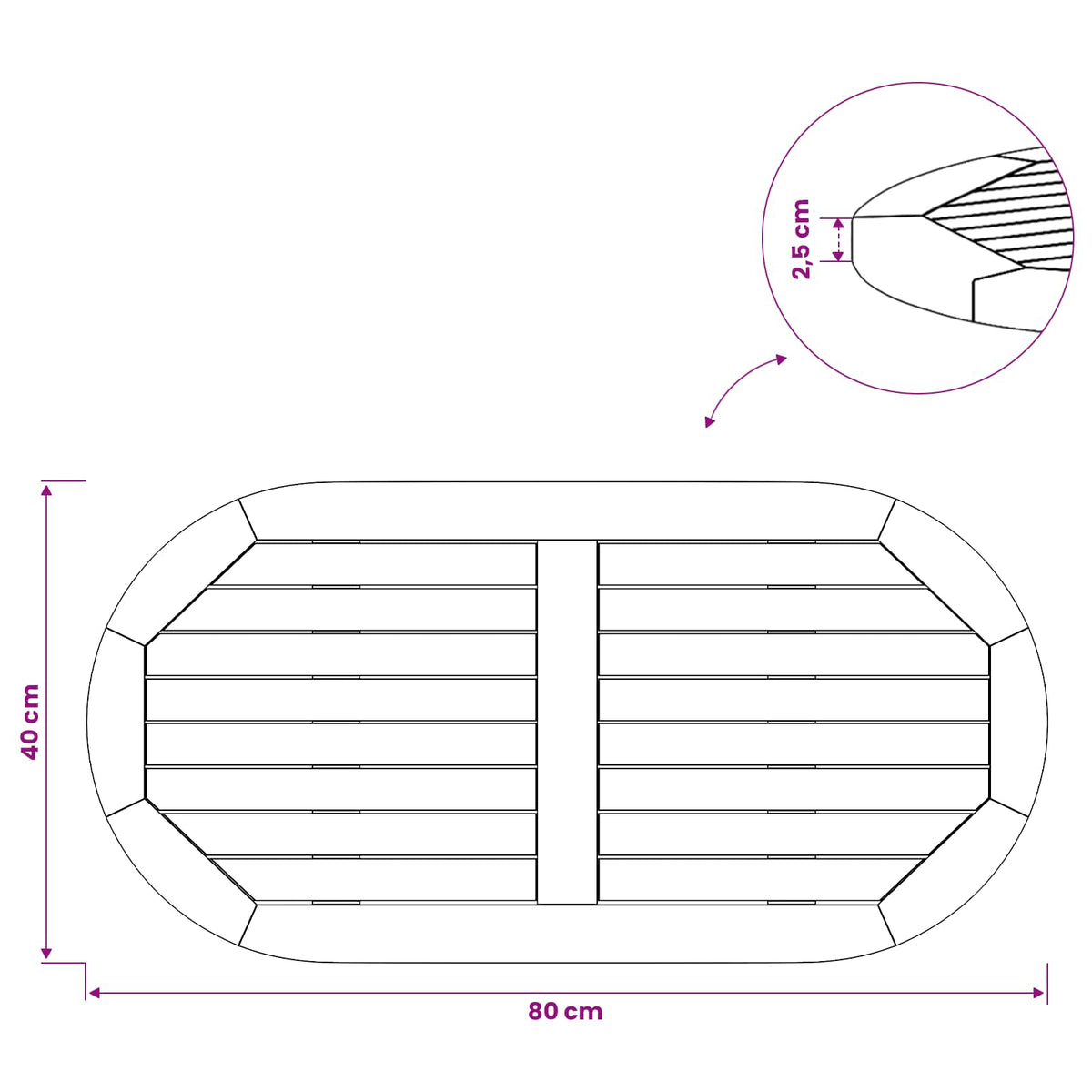 Bordplade 80 x 40 x 2,5 cm Oval Massiv Teaktræ Naturfarvet