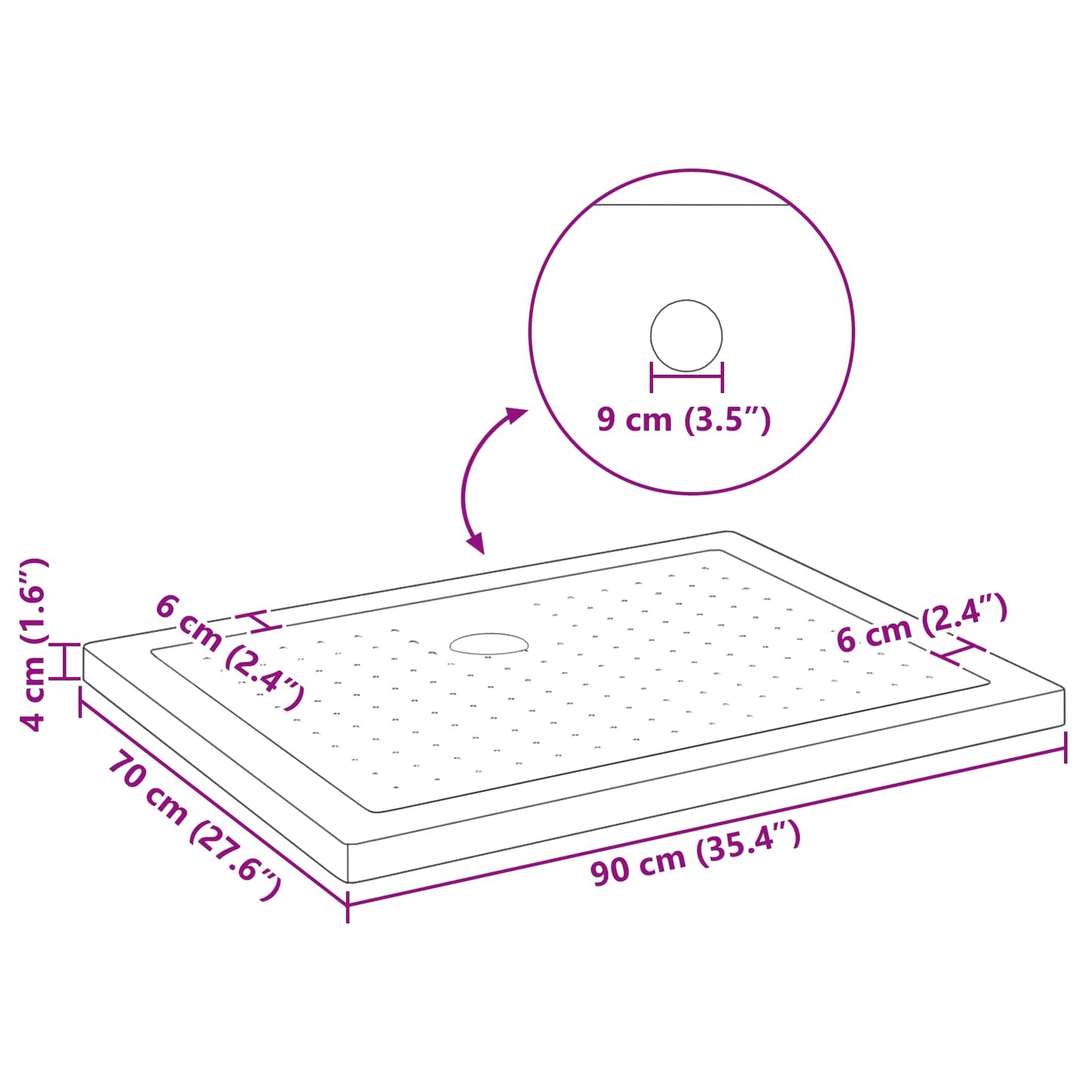 Brusebund Tray med Dots 90 x 70 x 4 cm ABS Sort