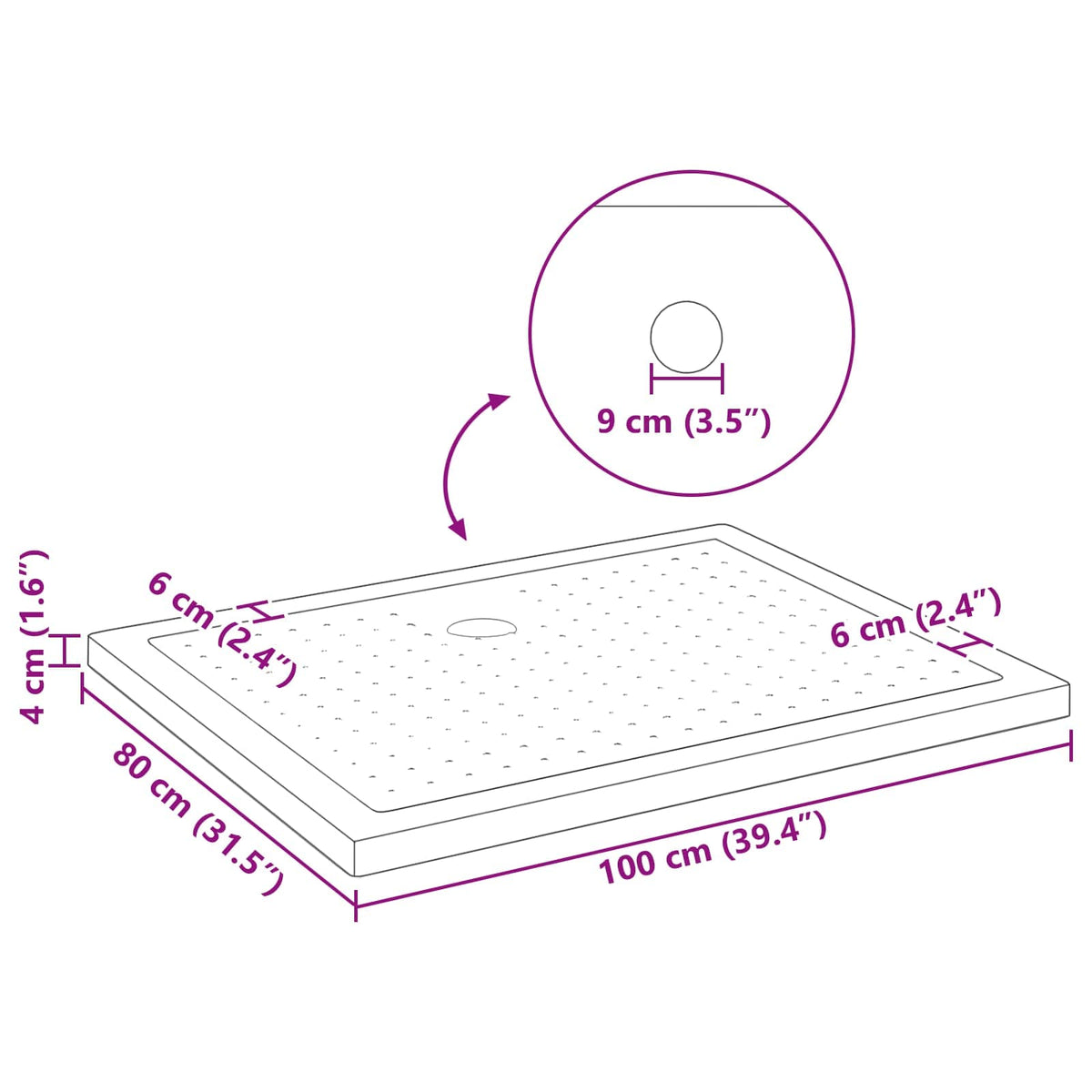Brusebund Tray med Dots 100 x 80 x 4 cm ABS Sort
