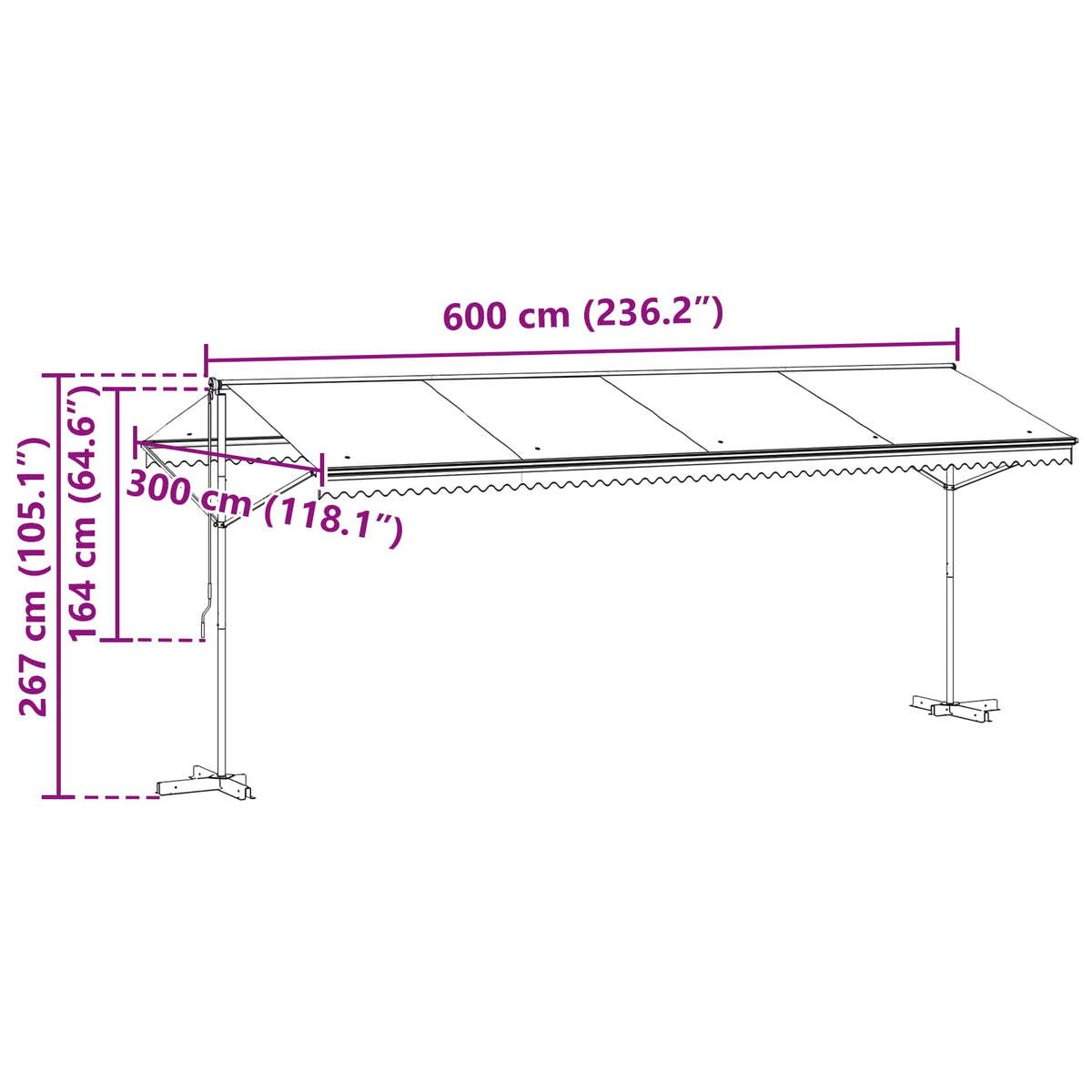 Fritstående markise 6 x 3 m Polyester Antracit