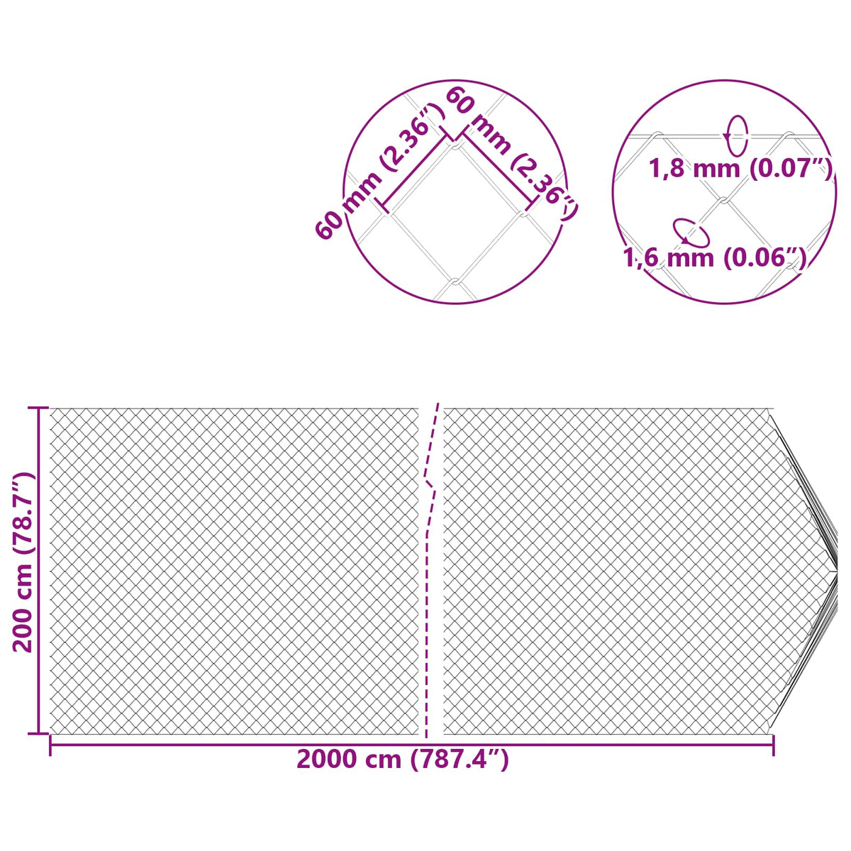 Maschendrahtzaun 2 x 20 m Glas Galvaniseret