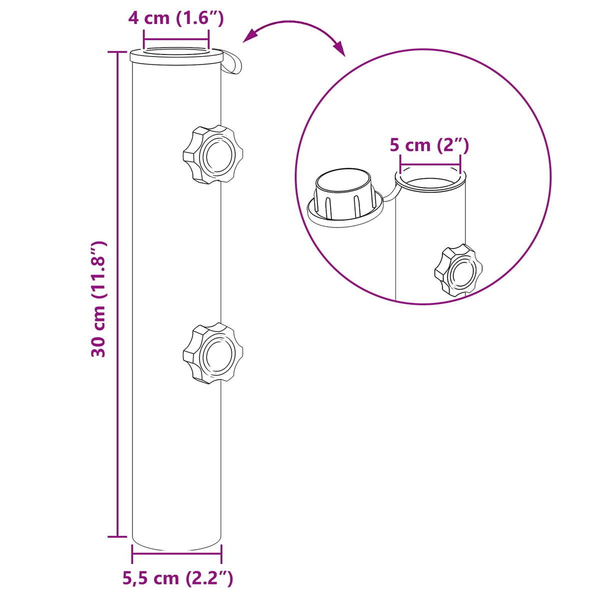 Parasolfodrør 0.6 kg Sort Jern for 40-50 mm Pole
