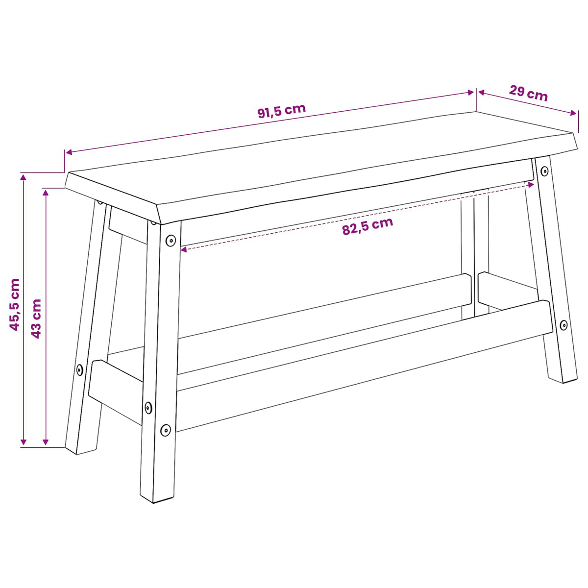 Spisebænk EKAI Hvid 91,5 x 29 x 45,5 cm Massivt fyrretræ