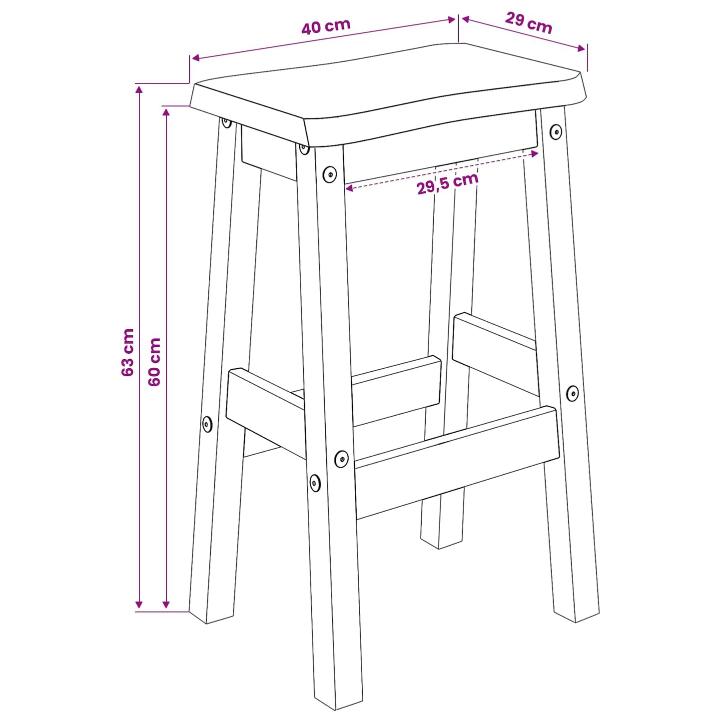 Høj Barstol EKAI 2 stk. Hvid 40 x 29 x 63 cm Massivt fyrretræ