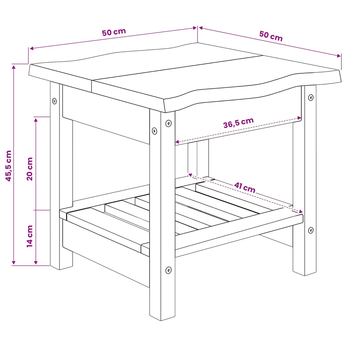 Sidebord med hylde EKAI Sort 50 x 50 x 45,5 cm Massivt fyrretræ