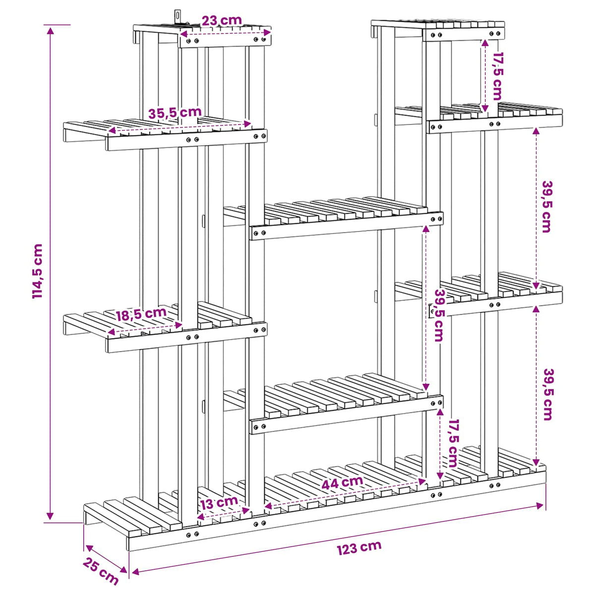 Planteholder Hvid 123 x 25 x 114,5 cm Massivt Akacietræ