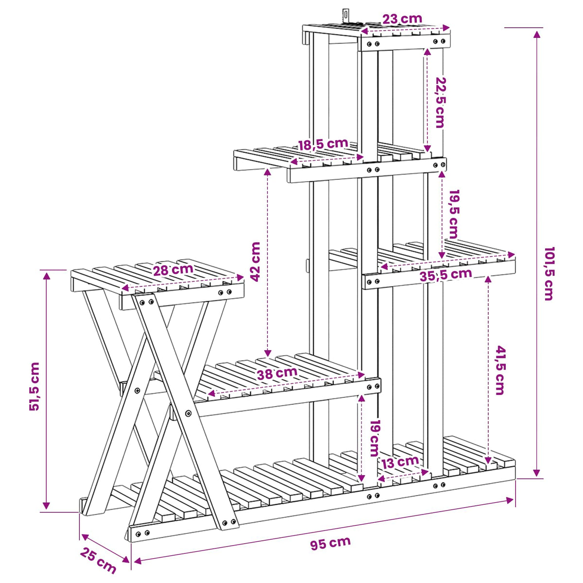 Planteholder Hvid 95 x 25 x 101,5 cm Massivt Akacietræ