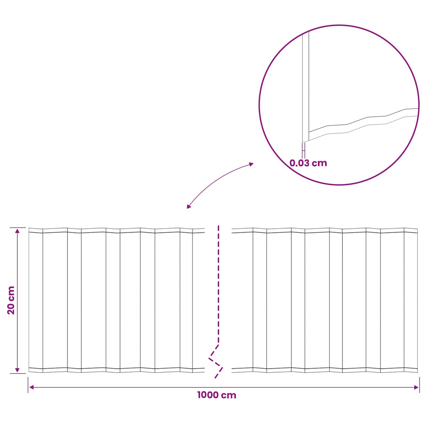 Plænekant 10 m x 20 cm Galvaniseret stål Sølv