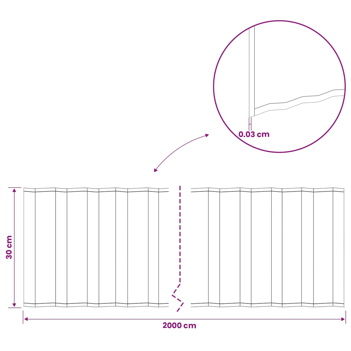 Plænekant 20 m x 30 cm Galvaniseret stål Sølv