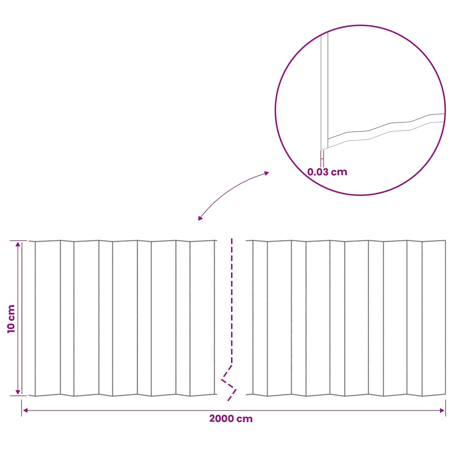 Plænekant 20 m x 10 cm Galvaniseret stål Sølv