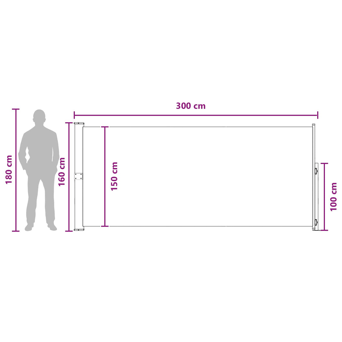 Udtrækkeligt side-markise Rektangulær 160 x 300 cm