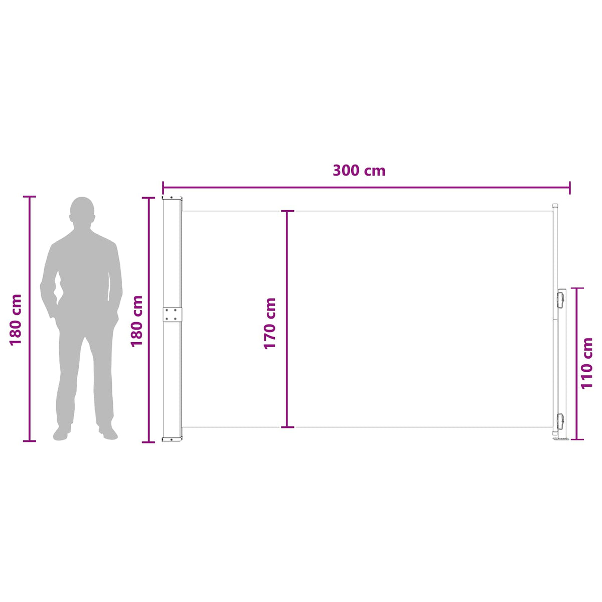 Udtrækkeligt side-markise Rektangulær 180 x 300 cm Polyester