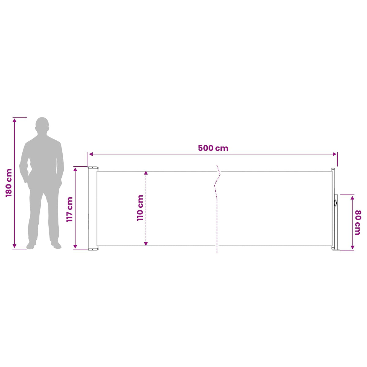 Udtrækkeligt side-markise Rektangulær 117 x 500 cm Polyester