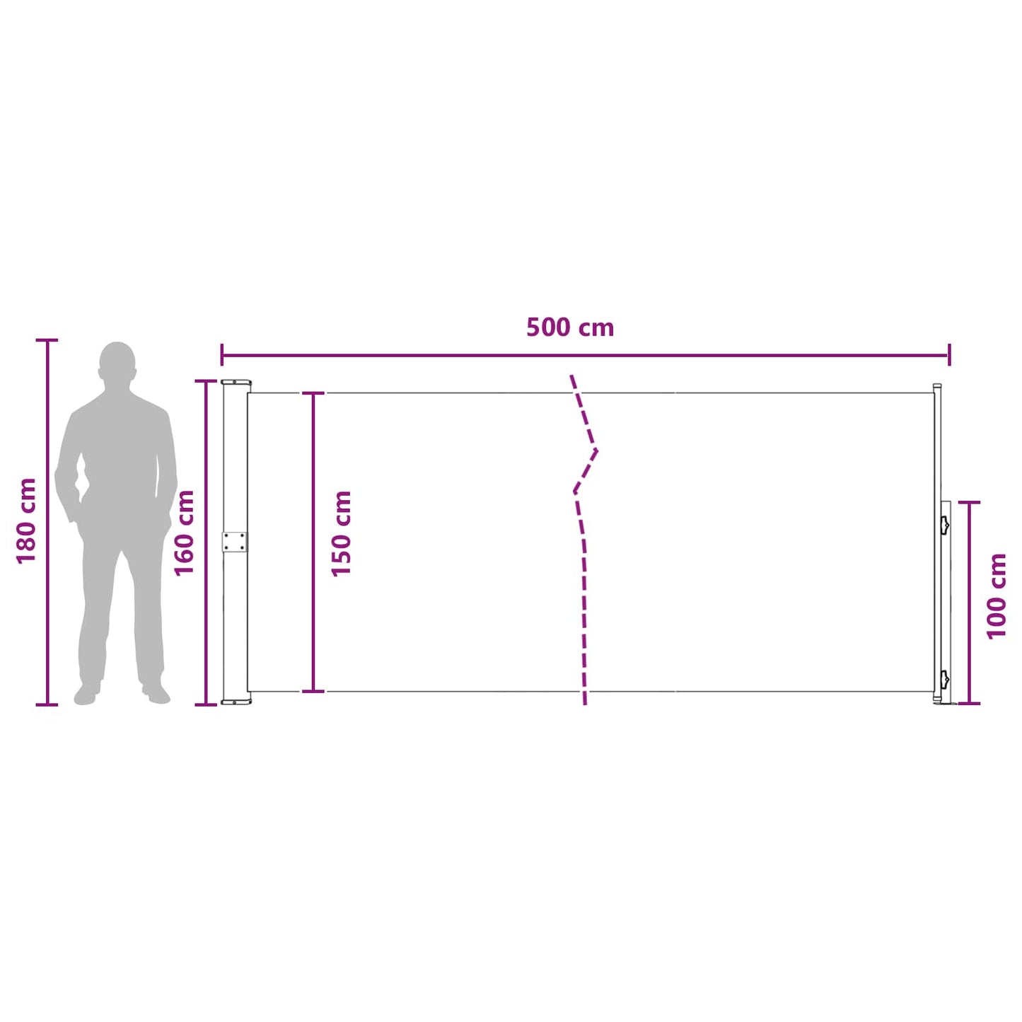 Udtrækkeligt side-markise Rektangulær 160 x 500 cm Polyester