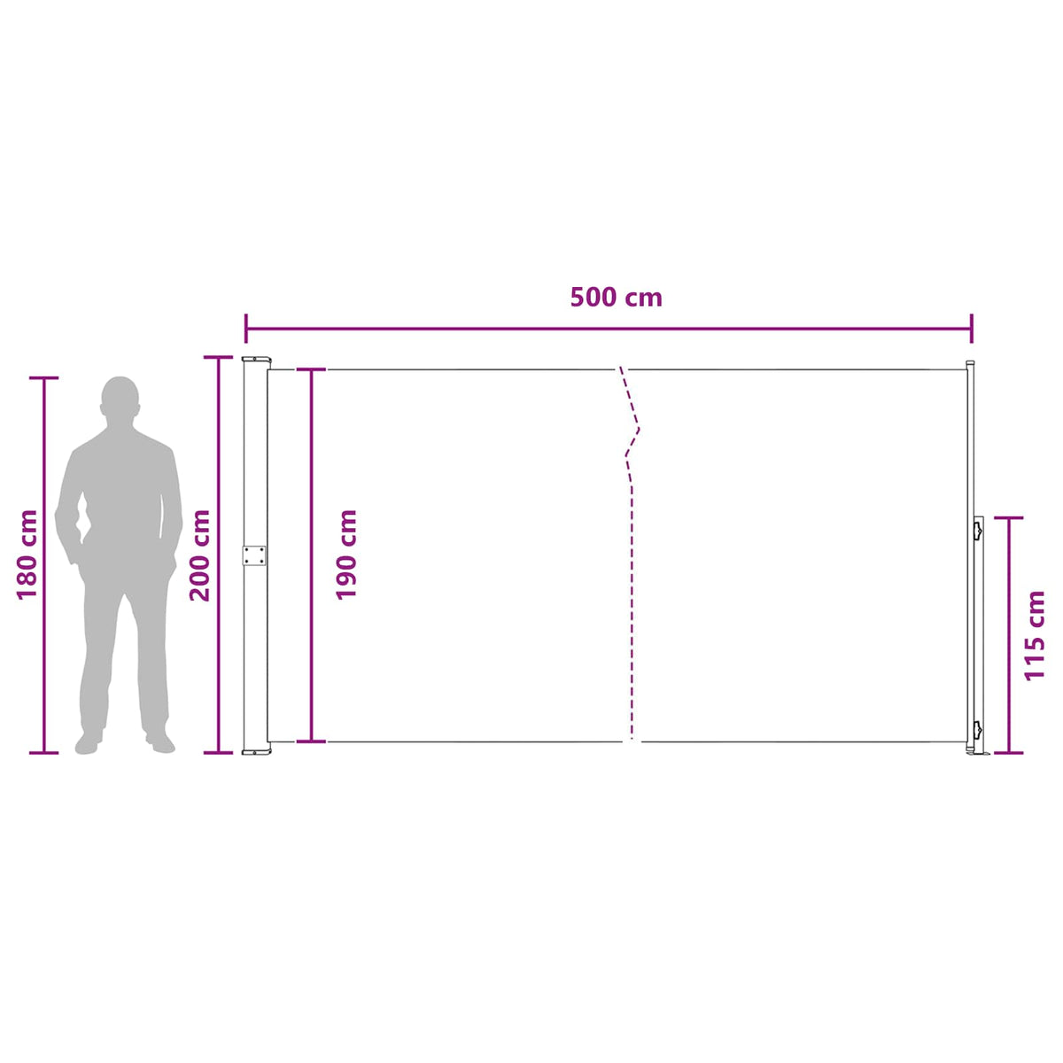 Udtrækkeligt side-markise Rektangulær 200 x 500 cm