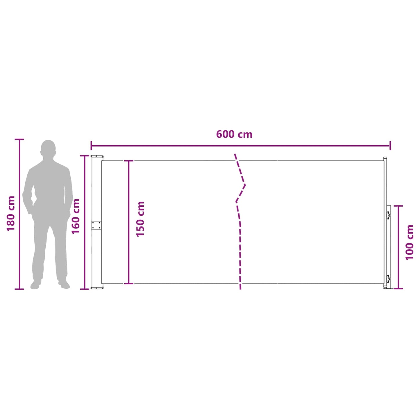 Udtrækkeligt side-markise Rektangulær 160 x 600 cm Polyester
