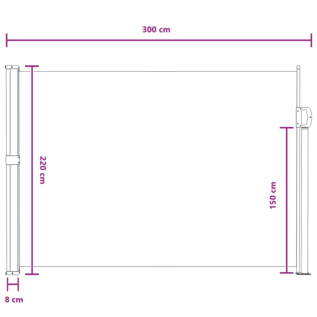 Udtrækkeligt side-markise 300 x 220 cm Polyester Rektangulær