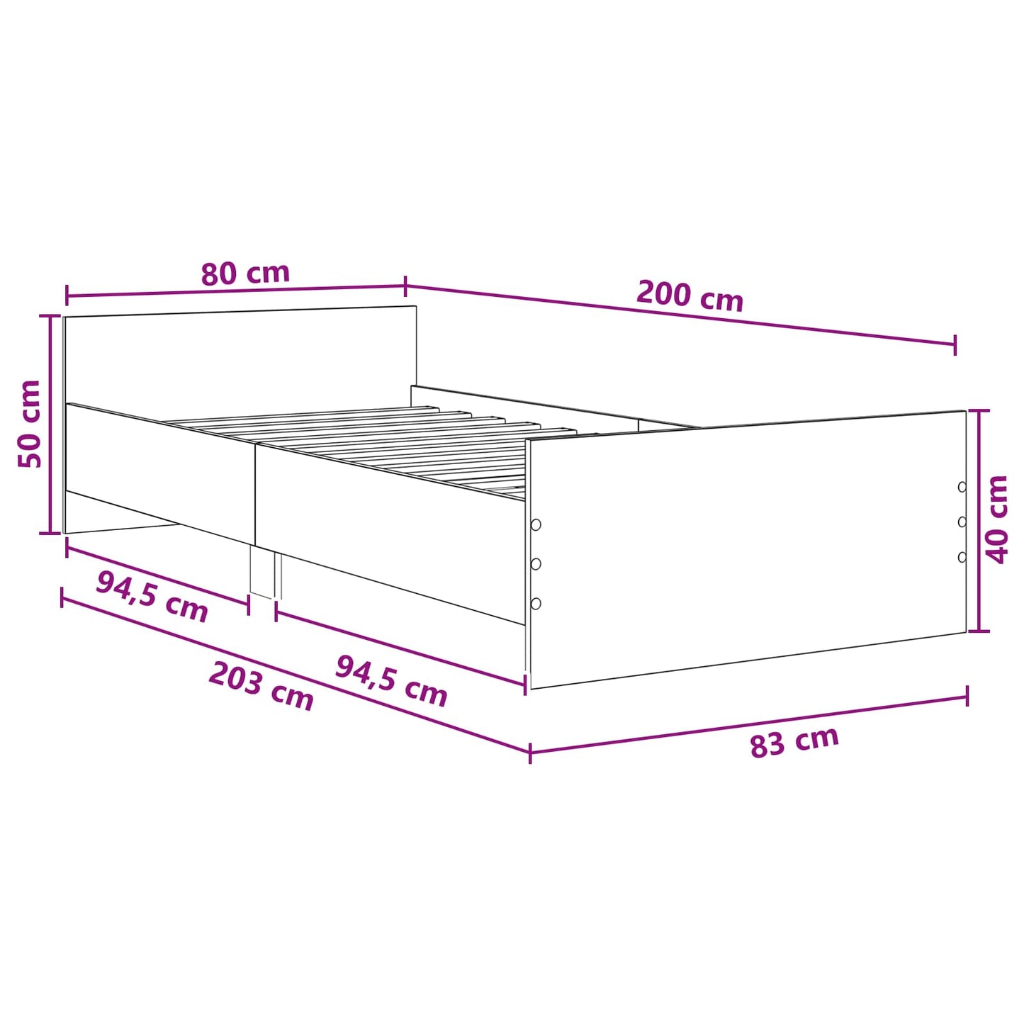Sengestel Artisan-eg 80 x 200 cm Konstrueret træ