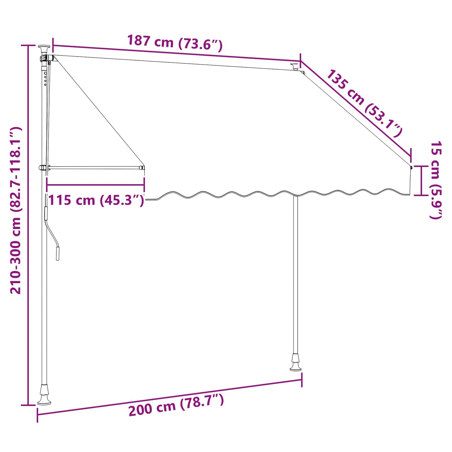 Manuel Utrækkelig Markise Sort 200 cm