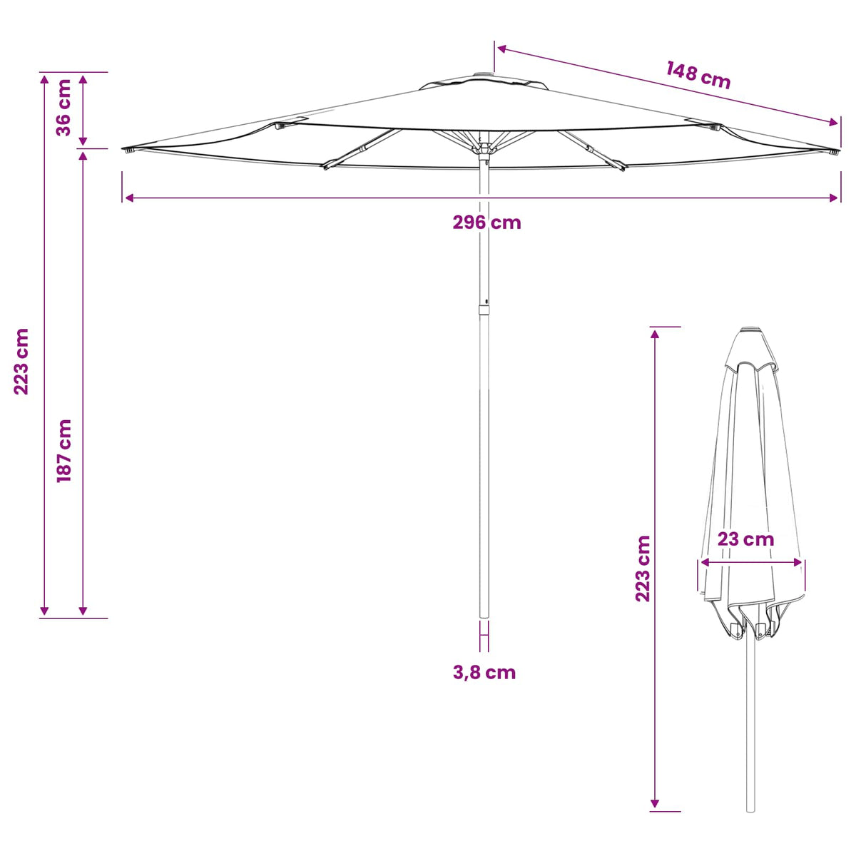 Havesol 300 x 300 cm Polyester Rektangulær Blå og Hvid
