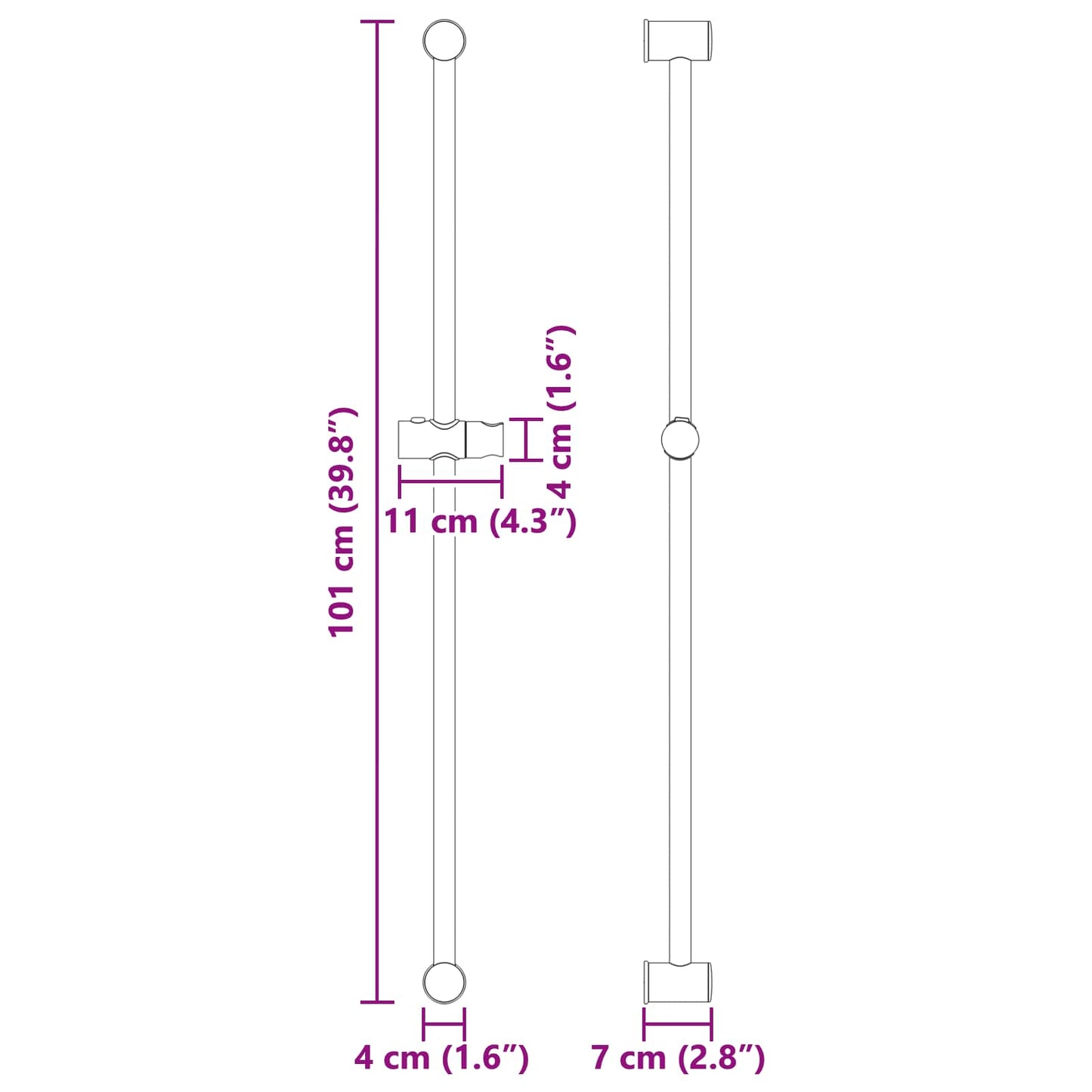 Brusehovedholder Sort 100 cm Rustfrit stål