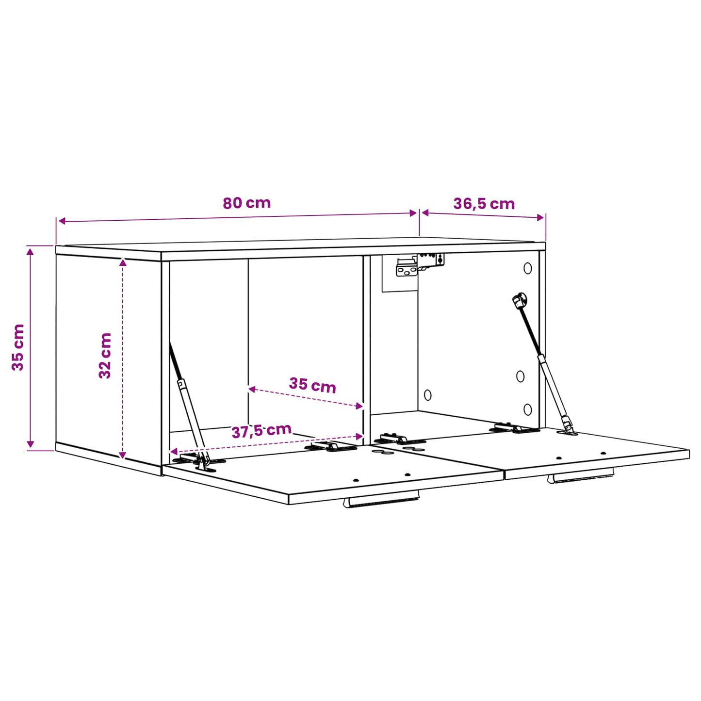 Vægskab Vægmonteret Sort eg 80 x 36,5 x 35 cm Konstrueret træ