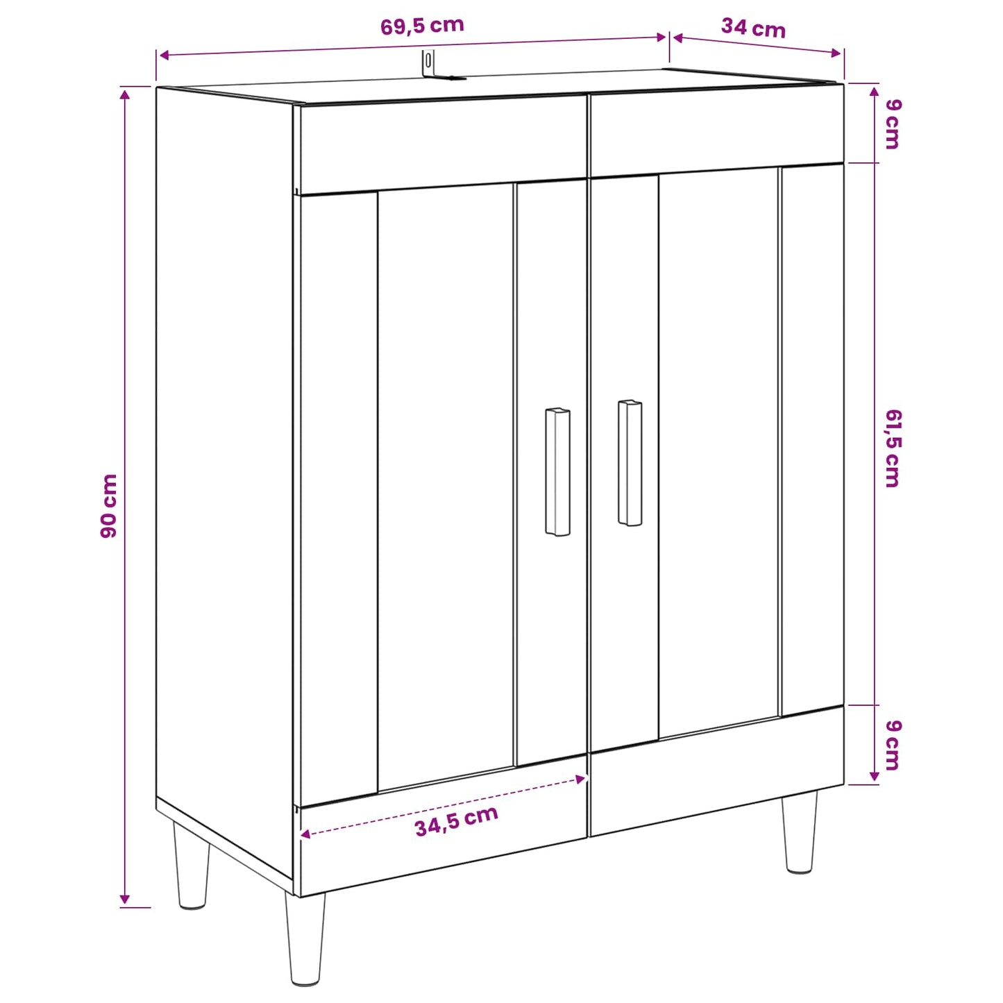 Sideboard Artisan-eg 69,5 x 34 x 90 cm Konstrueret træ