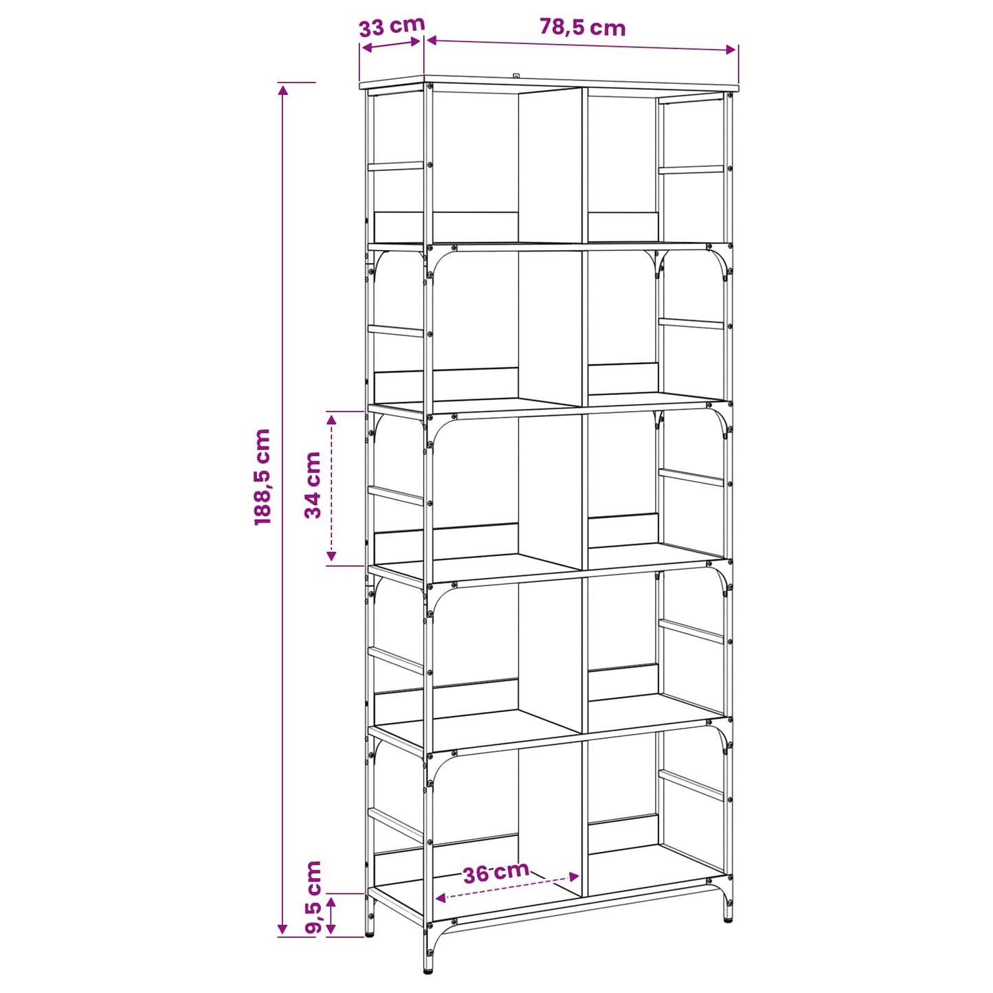 Bogreol 4 niveauer 78,5 x 33 x 188,5 cm metal PB Artisan-eg
