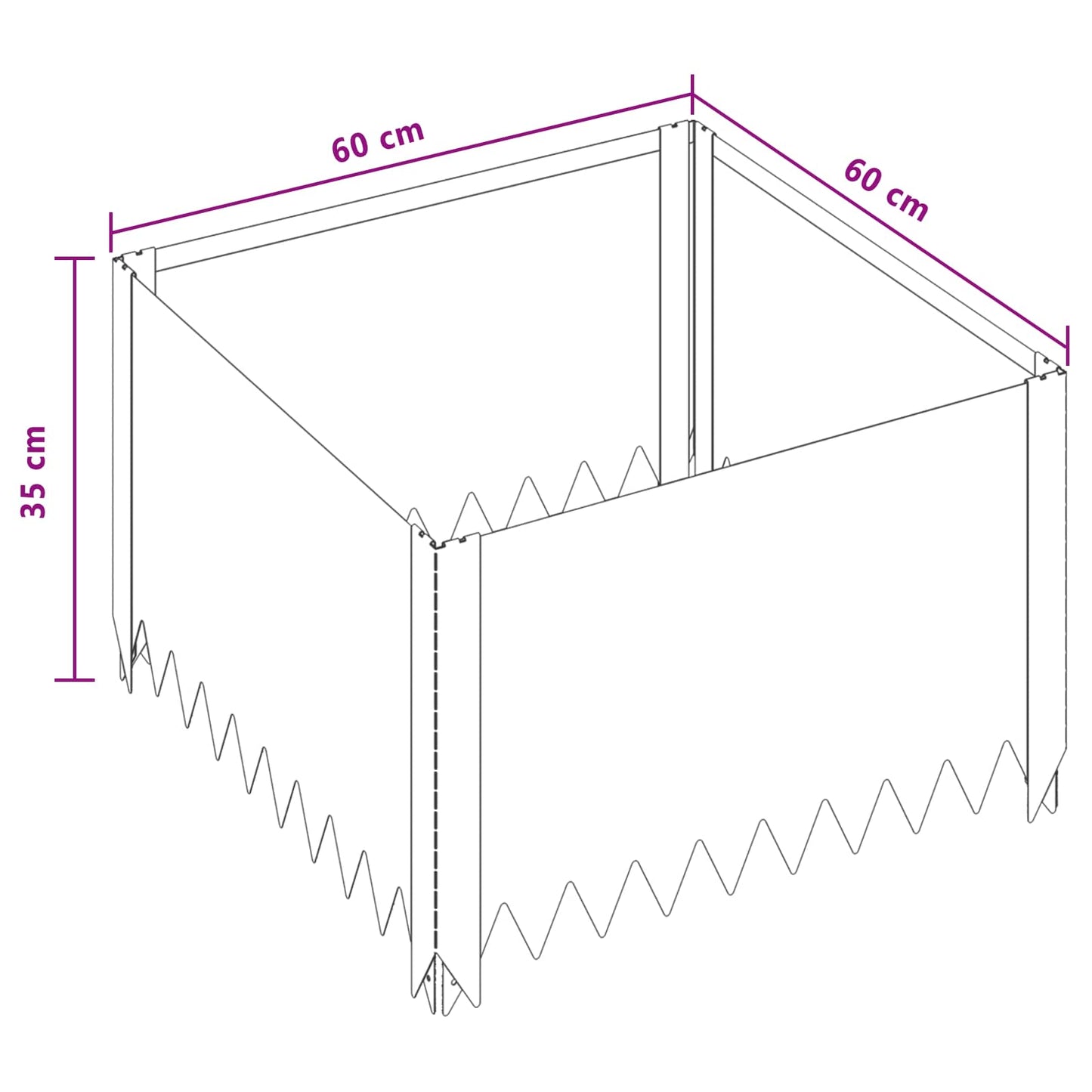 Plænekant 4 stk. 60 x 60 x 35 cm Stål Rusten