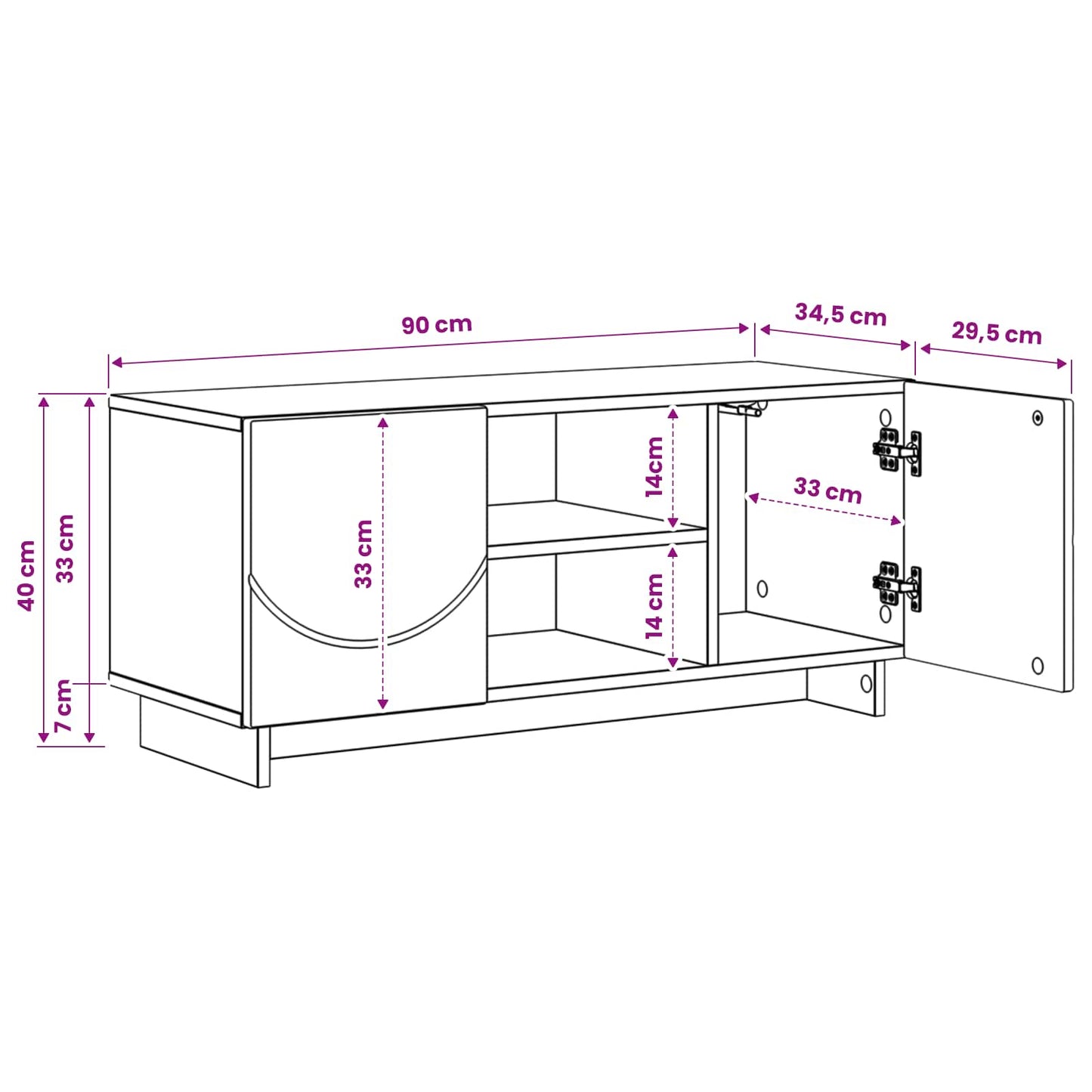 TV-bord 90 x 34.5 x 40 cm Artisan-eg Konstrueret træ