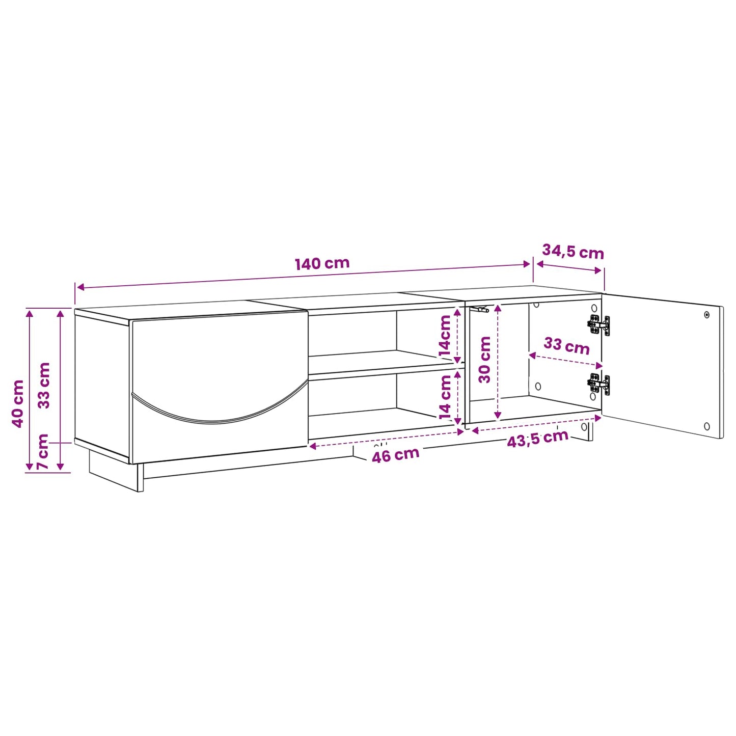 TV-bord 140 x 34.5 x 40 cm Gammelt træ Konstrueret træ