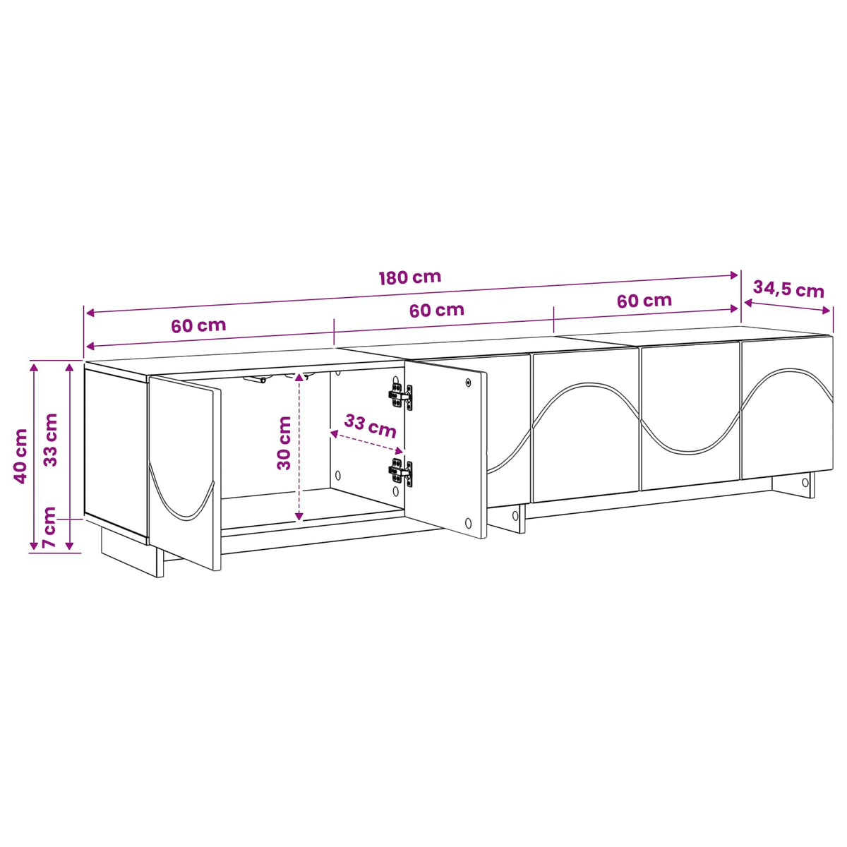 TV-bord 180 x 34,5 x 40 cm Betongrå Konstrueret træ