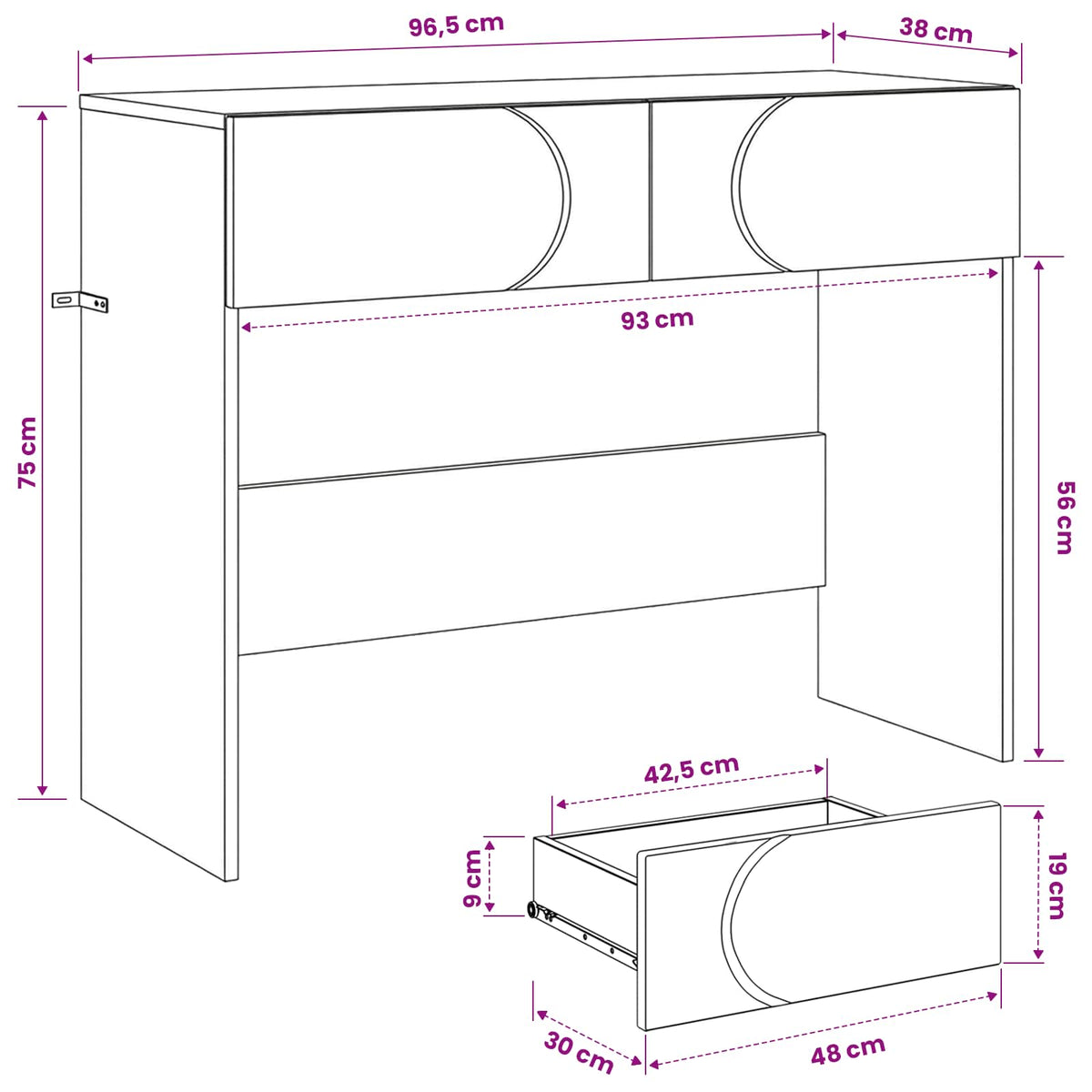 Konsolbord Hvid 96,5 x 38 x 75 cm Konstrueret træ