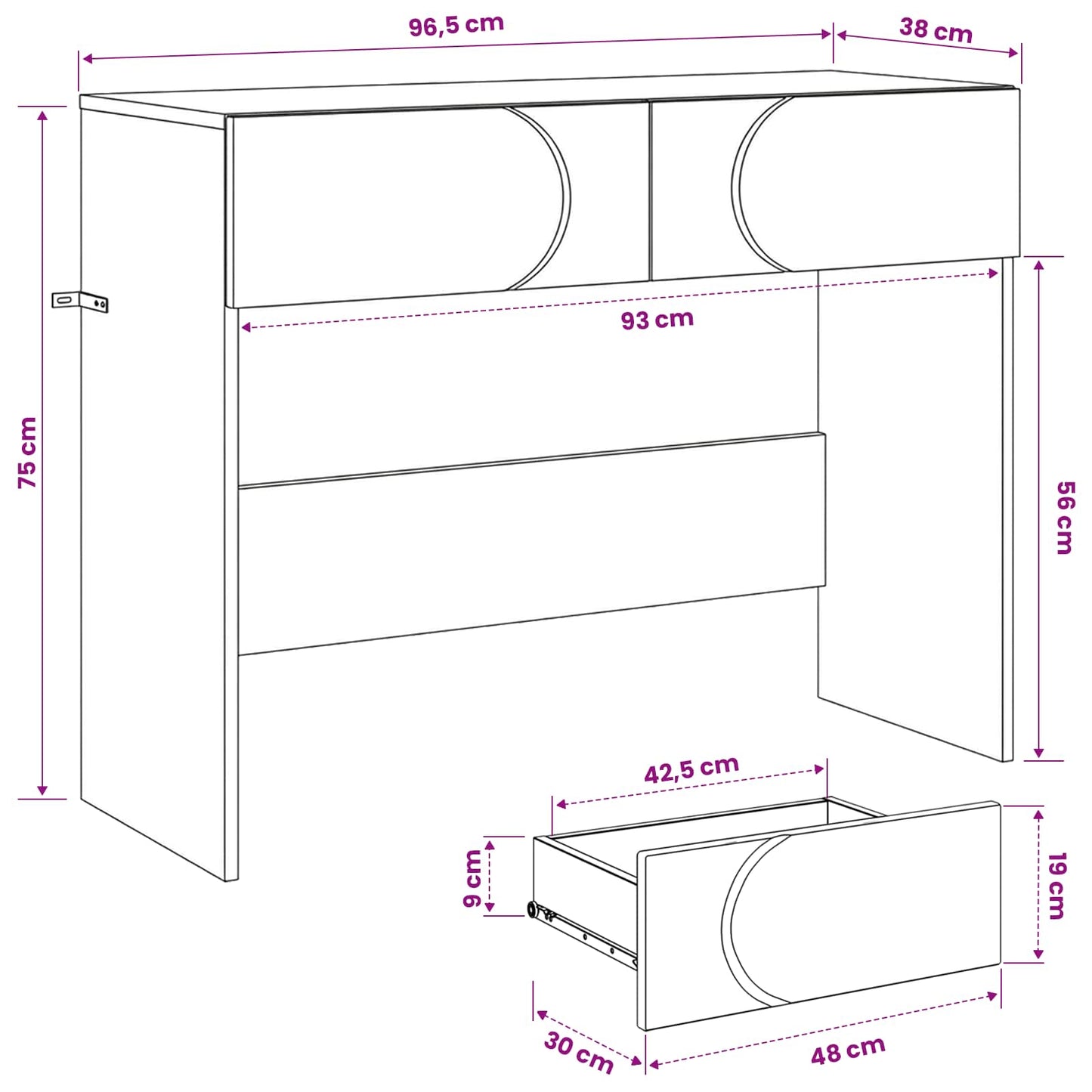Konsolbord Sort 96,5 x 38 x 75 cm Konstrueret træ