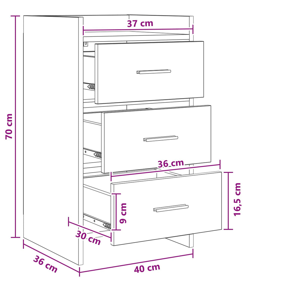Sengeborde Sort eg 40 x 36 x 70 cm Konstrueret træ