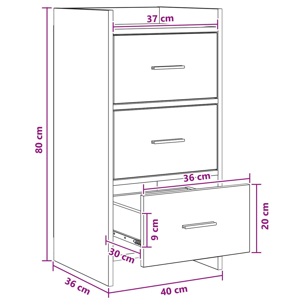 Sideboard Sort eg 40 x 36 x 80 cm Konstrueret træ