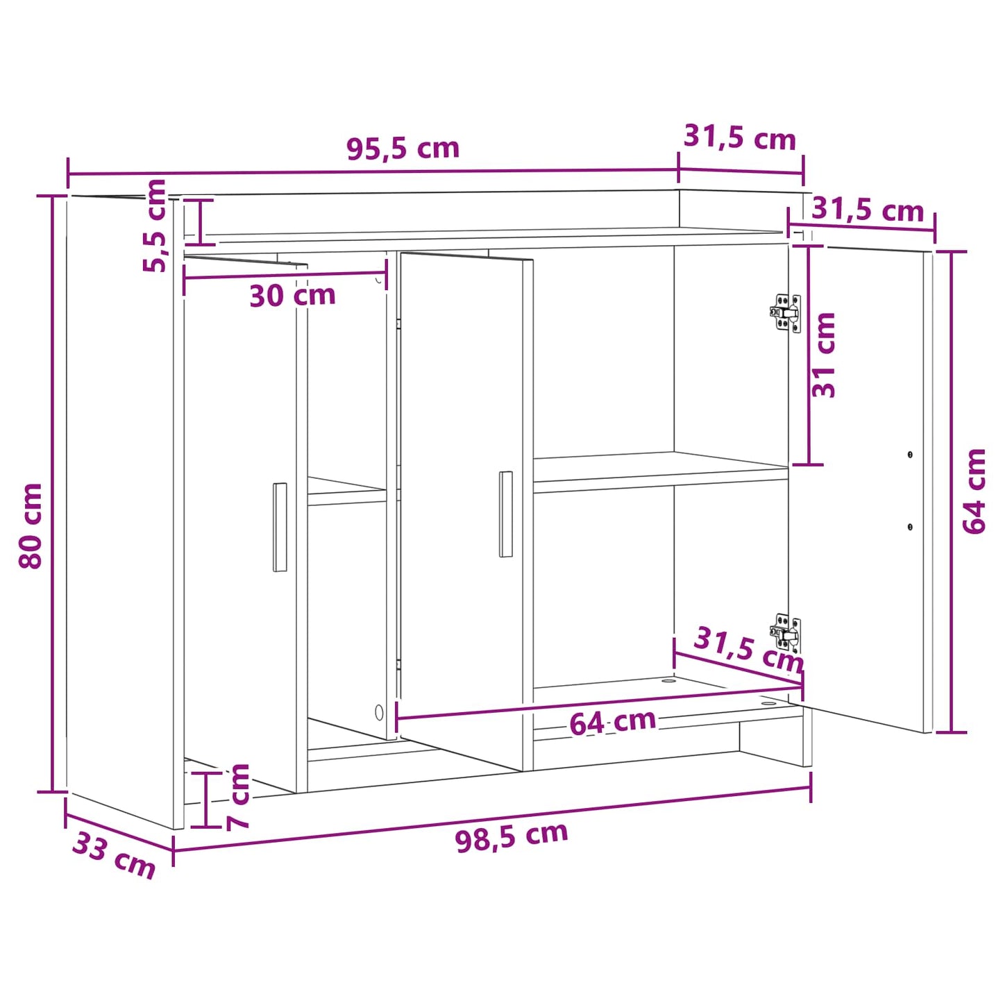 Sideboard Røget eg 98,5 x 33 x 80 cm Konstrueret træ