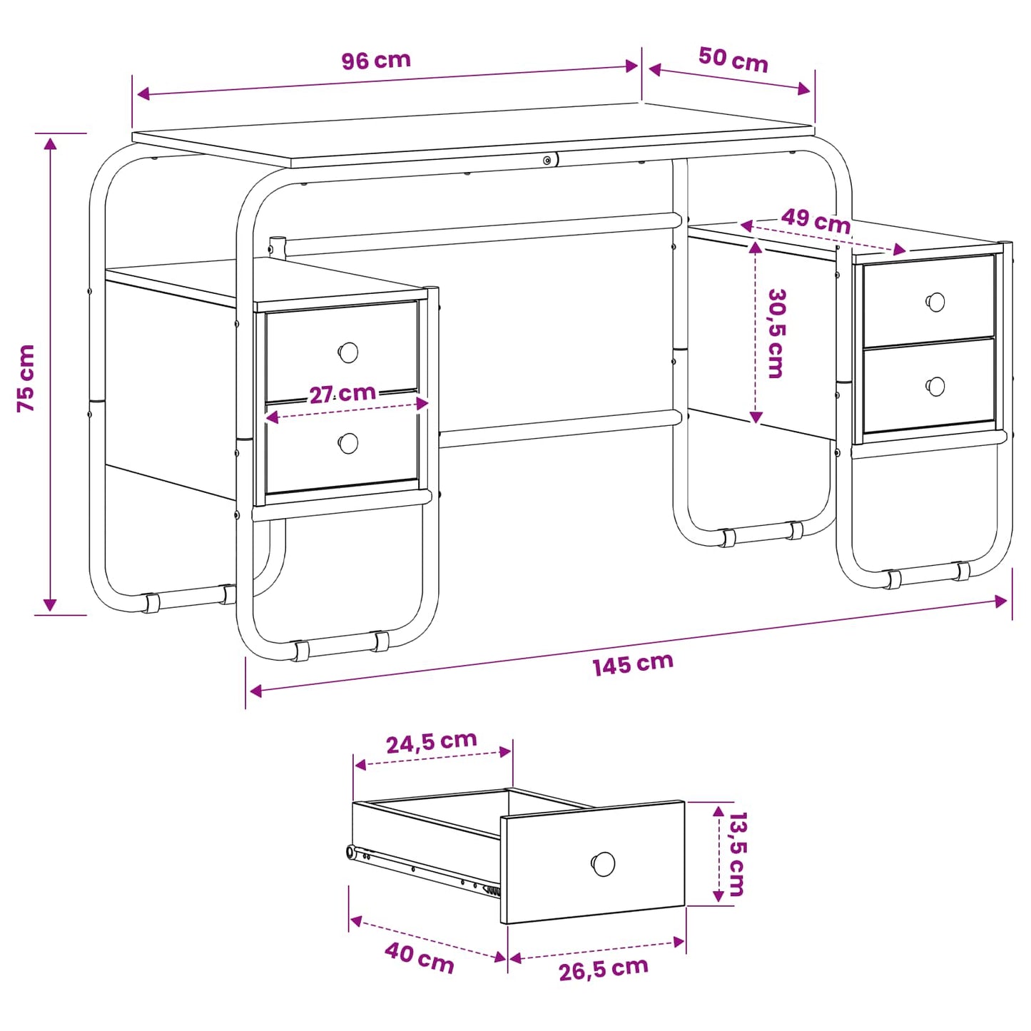 Skrivebord med opbevaring Gammelt træ 145 x 50 x 75 cm