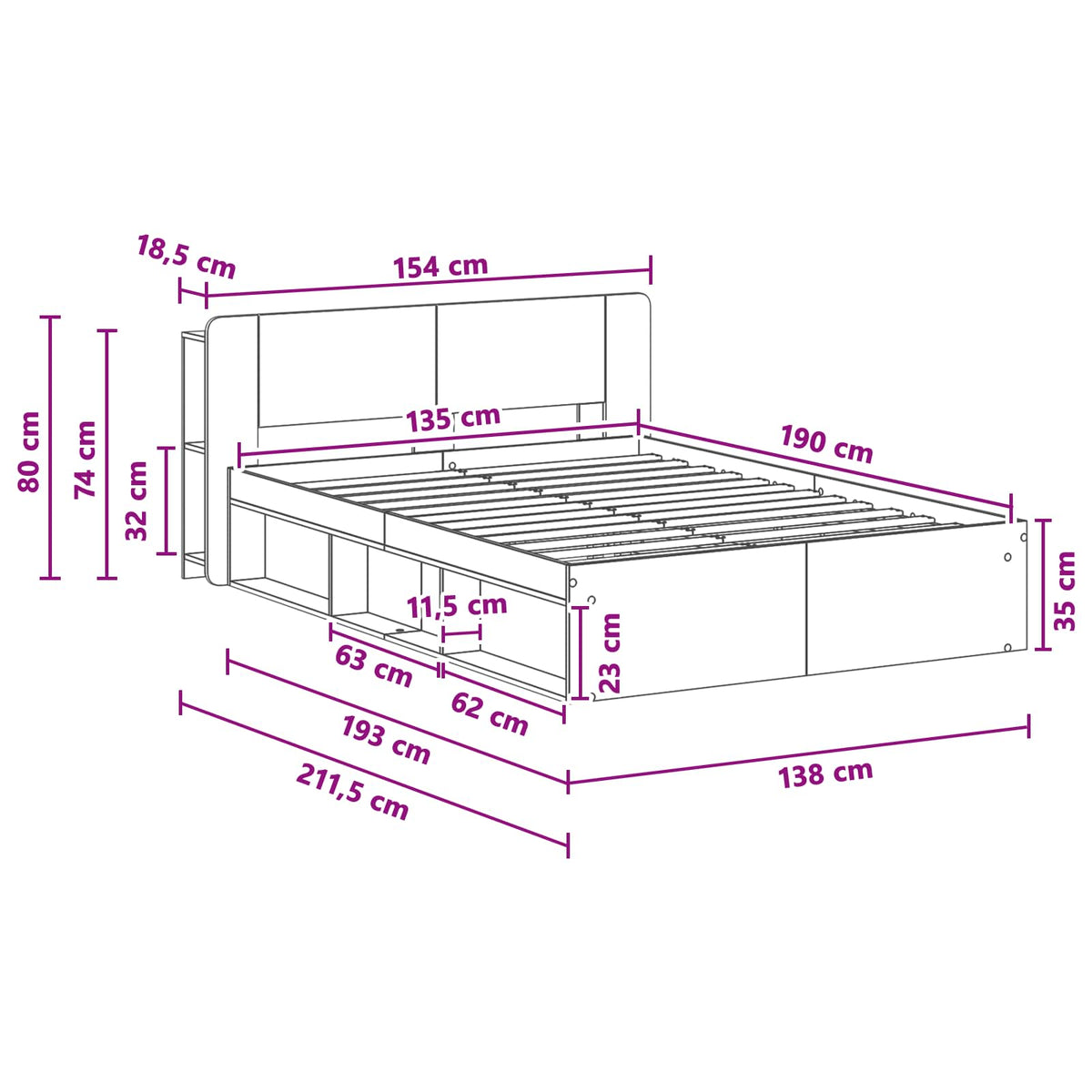 Sengestel med opbevaring Gammelt træ 135 x 190 cm