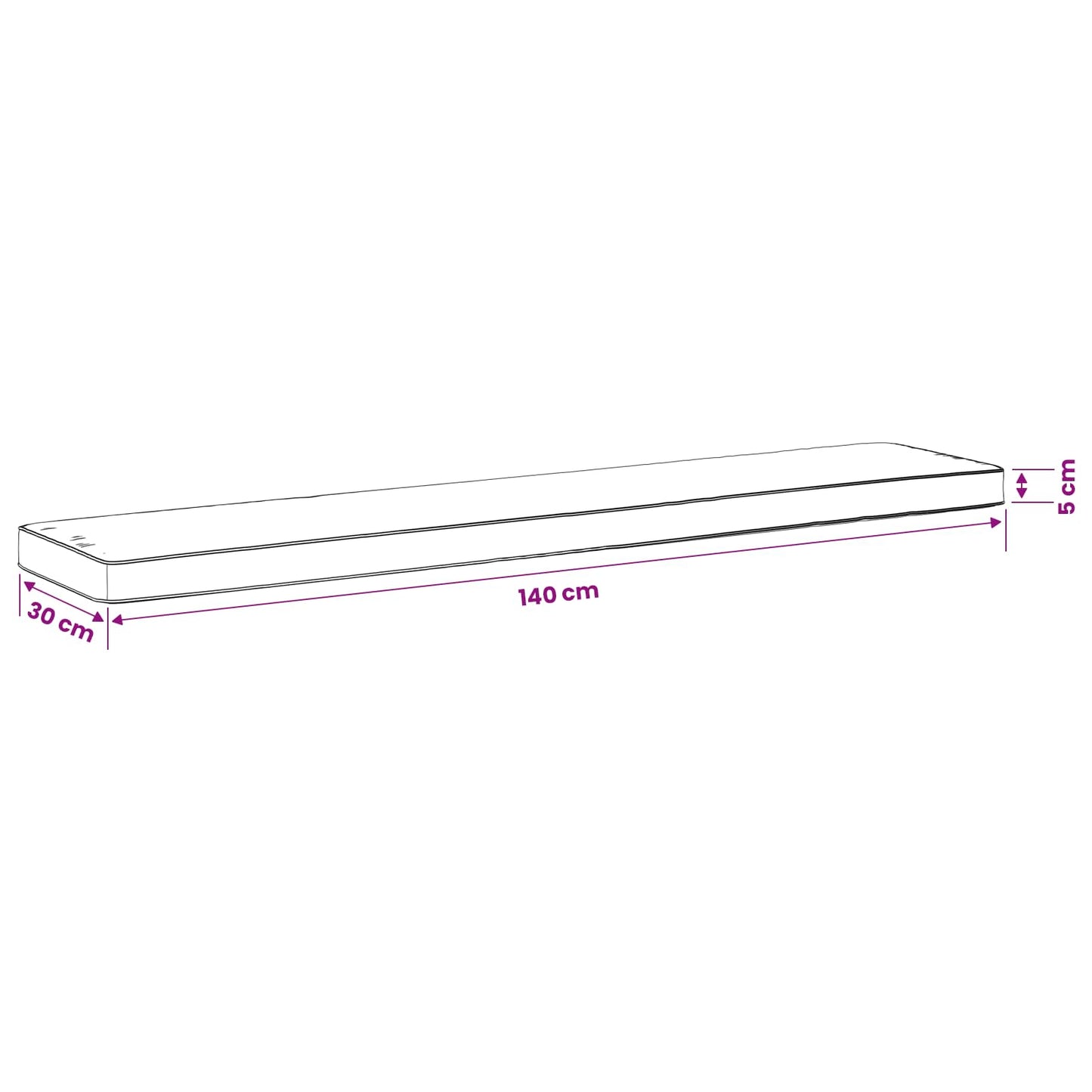 1-delt bænkepude VUGHT 100% polyester Sort 140 x 30 x 5 cm